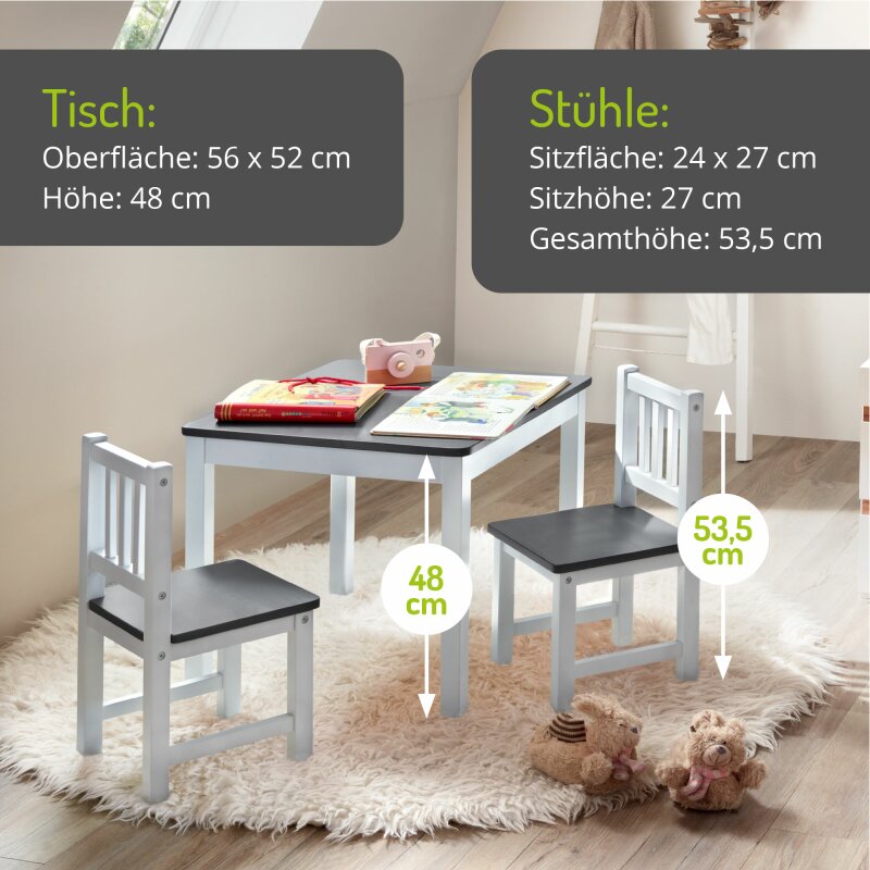 Kindertisch mit 2 Stühlen - grau, 79,99 €
