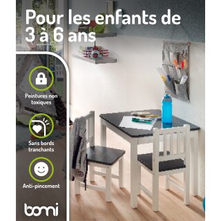 Ensemble Enfant Amy – Table de Jeux avec 2 Chaises Anthracite & Blanc