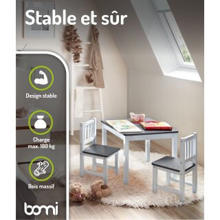 Ensemble Enfant Amy – Table de Jeux avec 2 Chaises Anthracite & Blanc