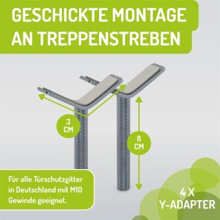 Y-Adapter für Treppengeländer M10 – Montage-Set für Merle & Mira Schutzgitter (2 Stück)
