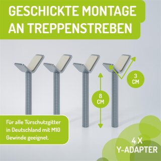 Y-Adapter für Treppengeländer M10 – Montage-Set für Merle & Mira Schutzgitter (4 Stück)