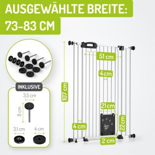 BOMI Merle Kinderschutzgitter mit Katzenklappe 73–161 cm – Extrahoch 107 cm