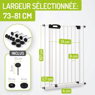 Barrière de sécurité Merle Extra Haute 107 cm – 73 à 161 cm – Auto-Close & fonction Stop 90°
