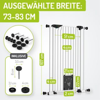 BOMI Mira Kinderschutzgitter mit Katzenklappe 73–161 cm – Extrahoch 107 cm für Kinder & Haustiere