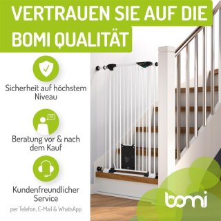 BOMI Mira Kinderschutzgitter mit Katzenklappe 73–161 cm – Extrahoch 107 cm für Kinder & Haustiere