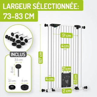 BOMI Mira Kinderschutzgitter mit Katzenklappe 73–161 cm – Extrahoch 107 cm für Kinder & Haustiere