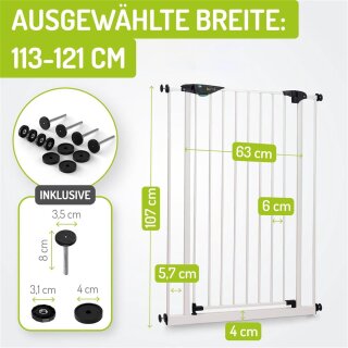 Türschutzgitter Mira 113-121 cm | Extra hoch 107 cm | 90° Feststell-Funktion