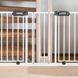 Türschutzgitter mit 2 Durchgängen 154-161 cm | Wahlweise zum Klemmen oder Bohren | Öffnet immer in Laufrichtung