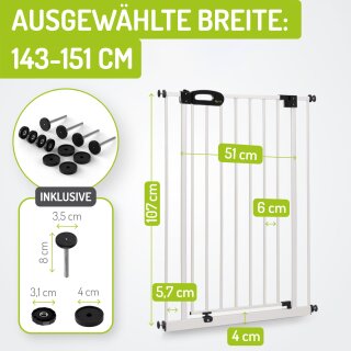 Türschutzgitter Merle 143-151 cm | Extra hoch 107 cm | 90° Feststell-Funktion