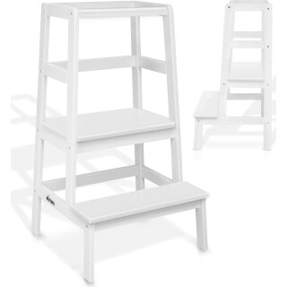 KIDUKU Lernturm Montessori Weiß – Learning Tower aus Holz – Küchenhelfer für Kinder – Kinder Tritthocker – Küchenlernturm bis 30 kg