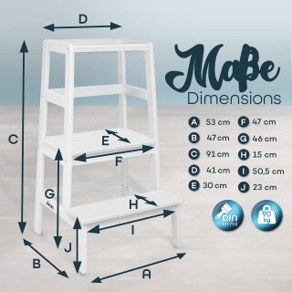 KIDUKU Lernturm Montessori Weiß – Learning Tower aus Holz – Küchenhelfer für Kinder – Kinder Tritthocker – Küchenlernturm bis 30 kg
