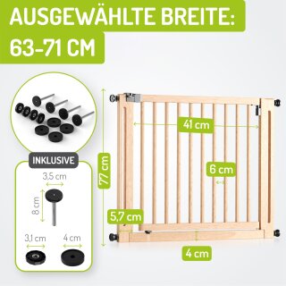 BOMI Miko Kinderschutzgitter Holz Natur 63-71 cm – Ohne Bohren