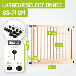BOMI Miko Kinderschutzgitter Holz Natur 63-71 cm – Ohne Bohren