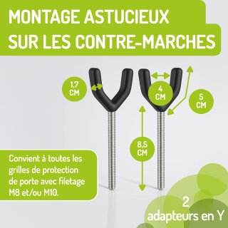 2 x Y-Spindeln / Y-Adapter für Treppengeländer – Kinderschutzgitter Befestigung ohne Bohren