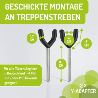2 x Y-Spindeln / Y-Adapter für Treppengeländer – Kinderschutzgitter Befestigung ohne Bohren