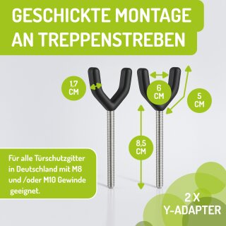 Y-Spindeln für Kinderschutzgitter | Metalladapter mit Anti-Rutsch | M8 & M10 | (2 Stück)