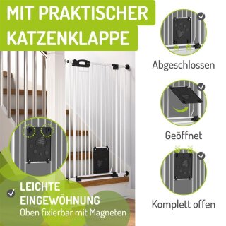 Haustierschutzgitter Merle | 133-143 cm | Extrahoch: 107 cm | mit Katzenklappe