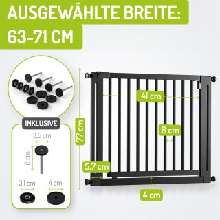 BOMI Miko Kinderschutzgitter Holz Schwarz 63–161 cm – Ohne Bohren
