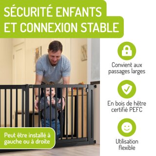 Verlängerungen für Miko Kinderschutzgitter Schwarz – Holz-Verbreiterungen 77 cm (10–50 cm)