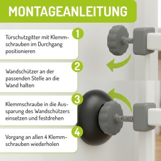 BOMI Wandschutz für Kinderschutzgitter | Elefantenfüße ohne Bohren | Schwarz