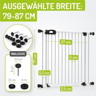 Kinderschutzgitter Merle 79-87 cm | Ohne Stolpergefahr | Extra Flach mit XXL Tür