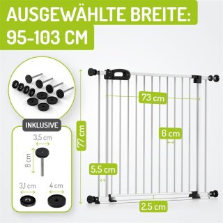 Kinderschutzgitter Merle 95-103 cm | Ohne Stolpergefahr | Extra Flach mit XXL Tür