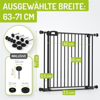 Treppengitter Merle 63-71 cm | Ohne Stolpergefahr | Extra Flach mit XXL Tür