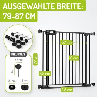 Treppengitter Merle 79-87 cm | Ohne Stolpergefahr | Extra Flach mit XXL Tür