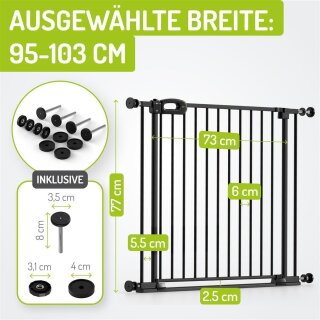Treppengitter Merle 95-103 cm | Ohne Stolpergefahr | Extra Flach mit XXL Tür