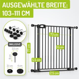 Treppengitter Merle 103-111 cm | Ohne Stolpergefahr | Extra Flach mit XXL Tür