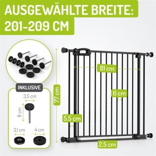 Treppengitter Merle 201-209 cm | Ohne Stolpergefahr | Extra Flach mit XXL Tür