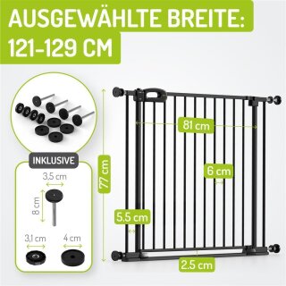 Treppengitter Merle 121-129 cm | Ohne Stolpergefahr | Extra Flach mit XXL Tür