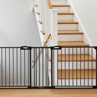 XXL Türschutzgitter für Treppen Merle – 150-277 cm Breite | Doppeltür mit Kindersicherung | Ideal für Auf- & Abgang | Metall, ohne Bohren montierbar