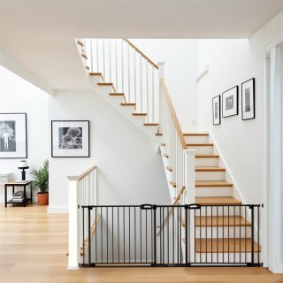 XXL Türschutzgitter für Treppen Merle – 252-258 cm Breite | Doppeltür mit Kindersicherung | Ideal für Auf- & Abgang | Metall, ohne Bohren montierbar